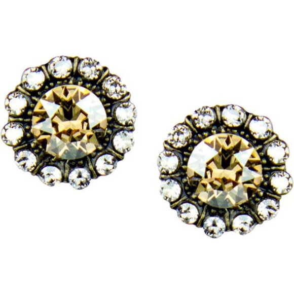Anne Koplik Jewelry - Anne Koplik Antique Brass Golden Shadow & Shade Crystal Mila Post Earrings NEW